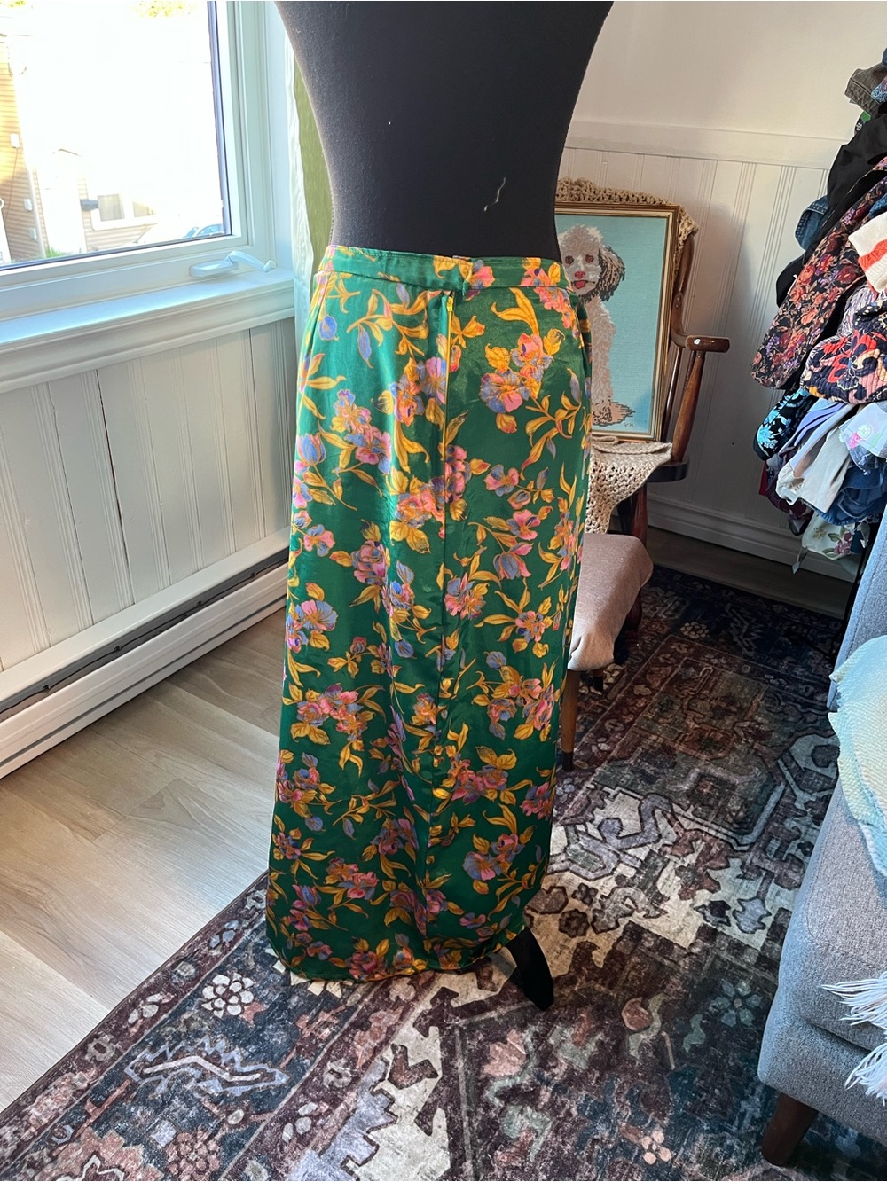Women’s vintage Green Floral Maxi Skirt Summer XL 35” waist